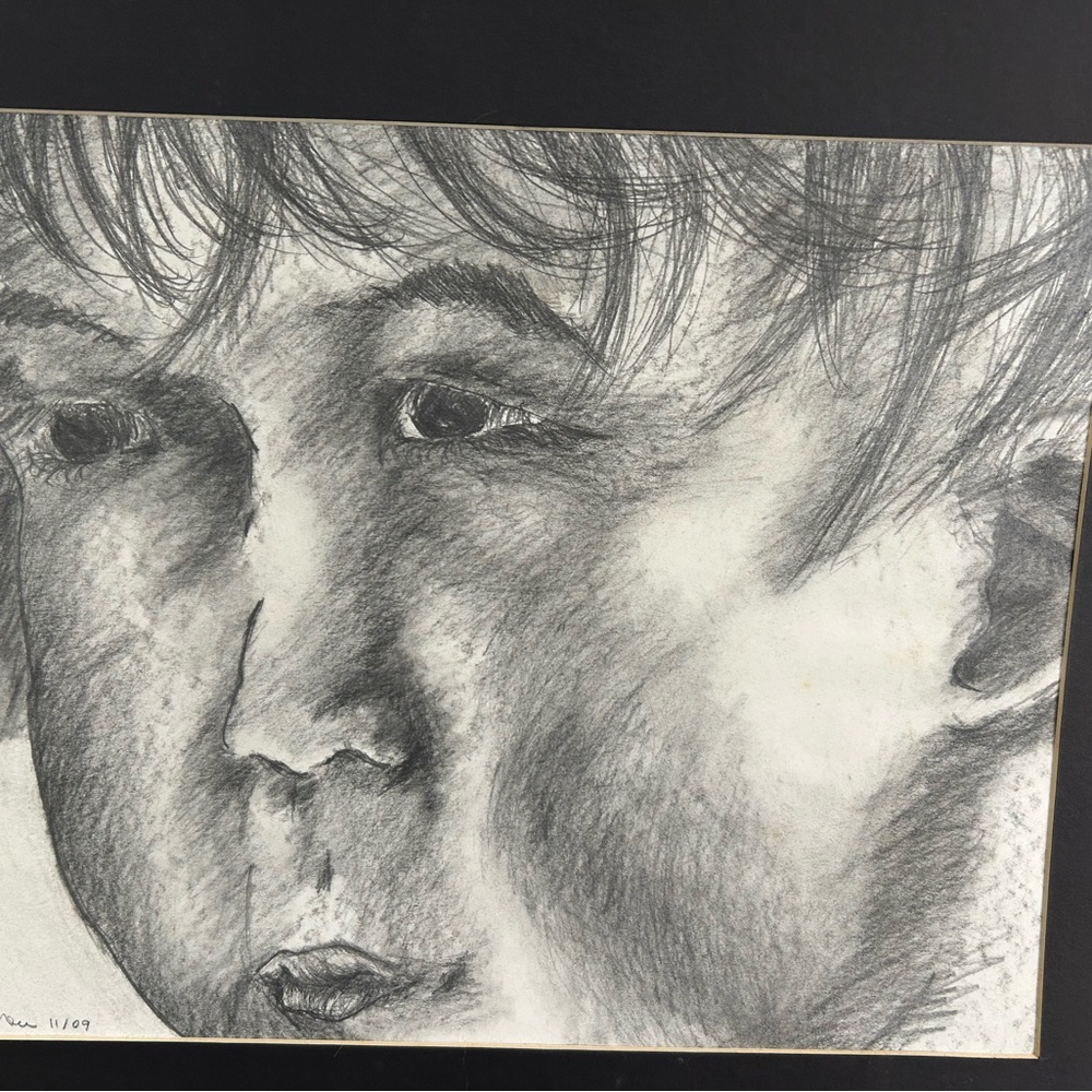 Expressive Charcoal Portrait Drawing - Black and Gray